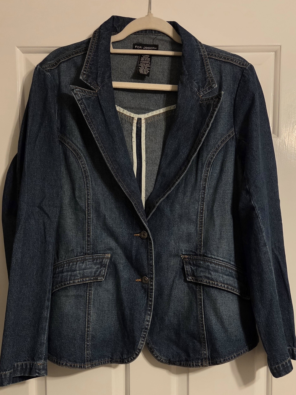 For Joseph Dark Wash Denim Blazer Jacket Tailored Size XL 100% Cotton